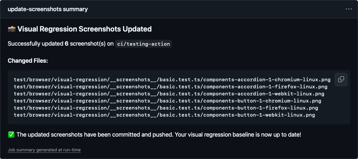 Action summary after updates